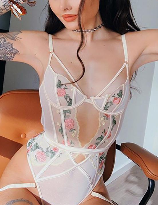 Lace Embroidery Patchwork Bodysuit
