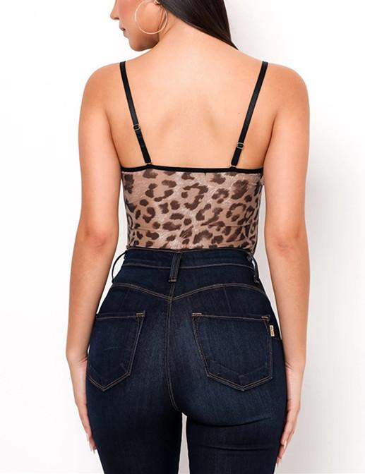 Leopard Spaghetti Strap Push Up Bodysuit