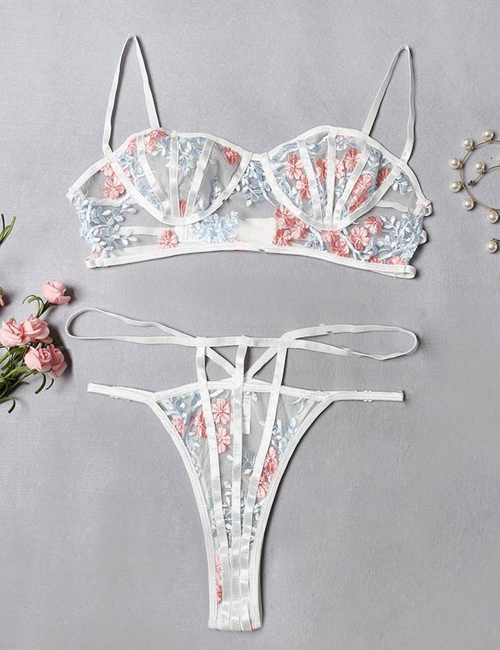 Floral Lace Bandage Bra & Panty Set