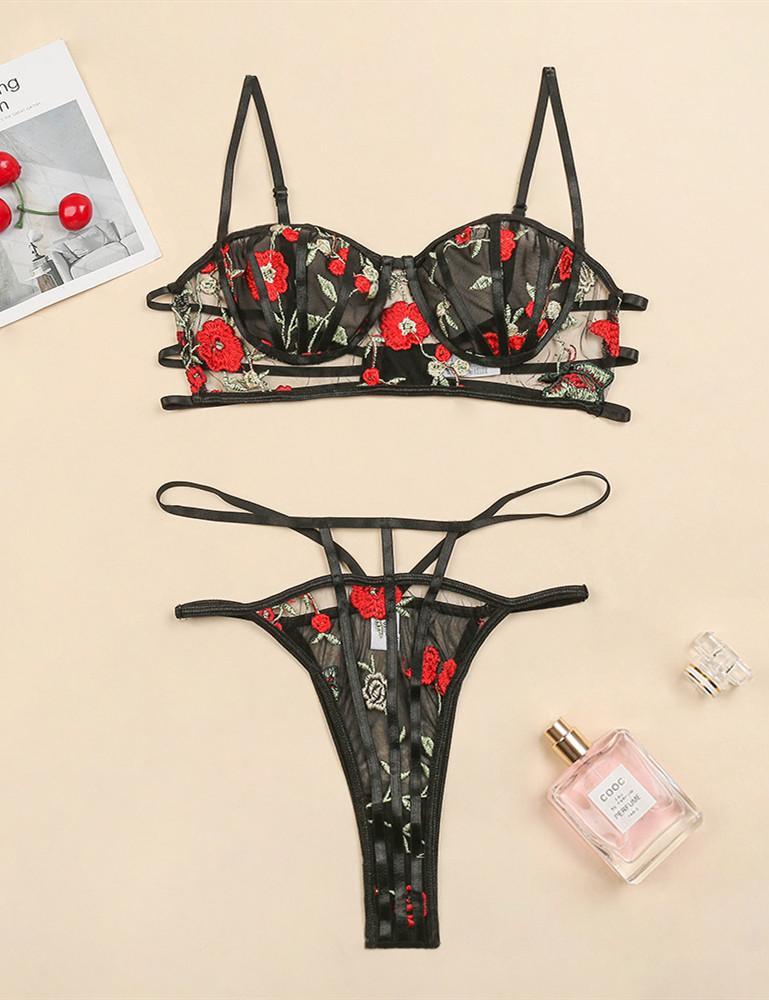 Floral Lace Bandage Bra & Panty Set
