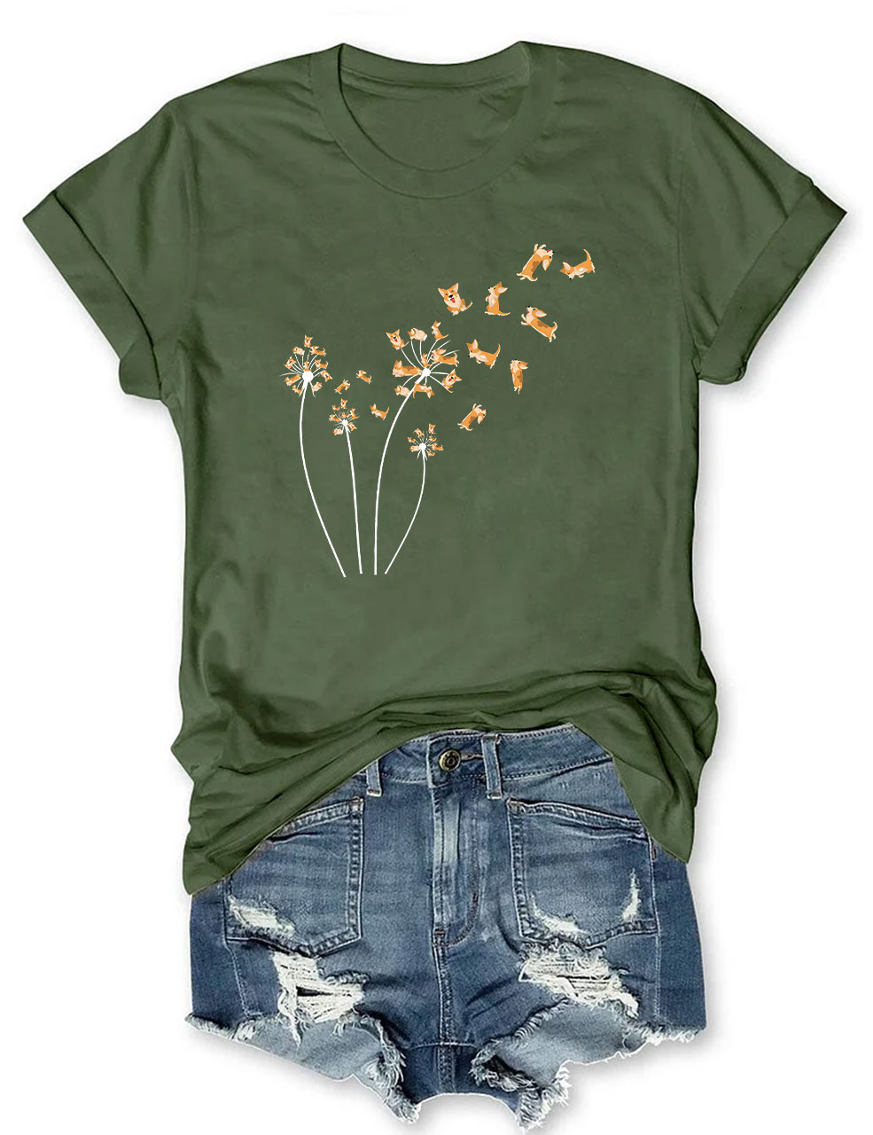 Dandelion Corgi Flower T-shirt