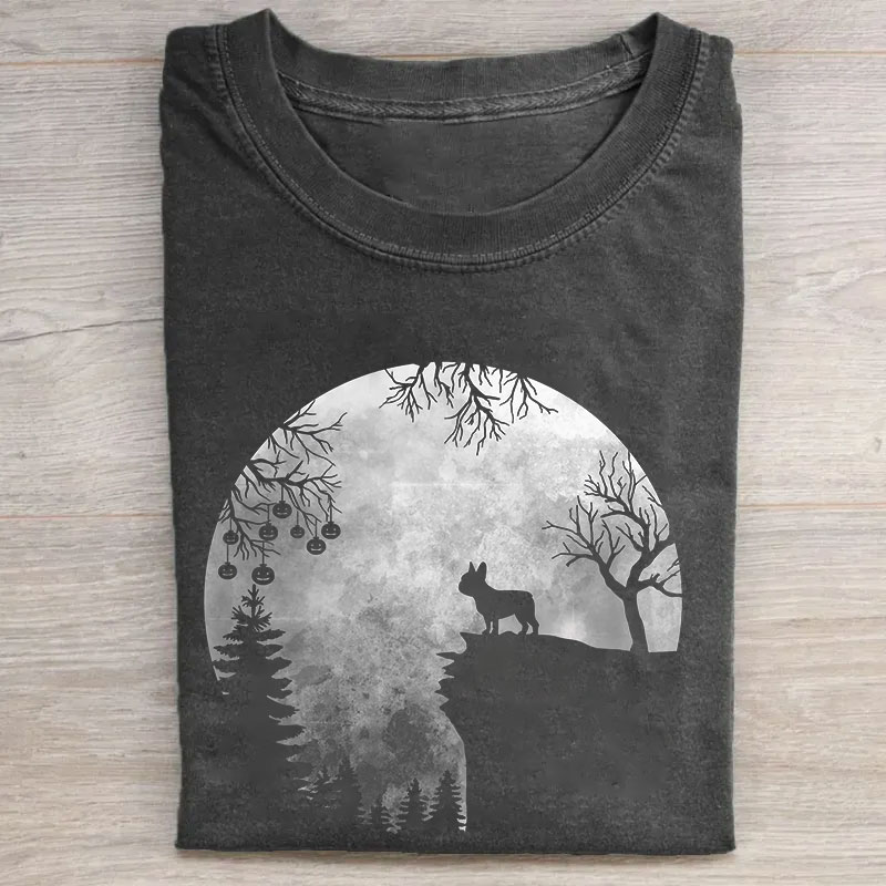 Moon Halloween Spooky Frenchie Dog T-shirt