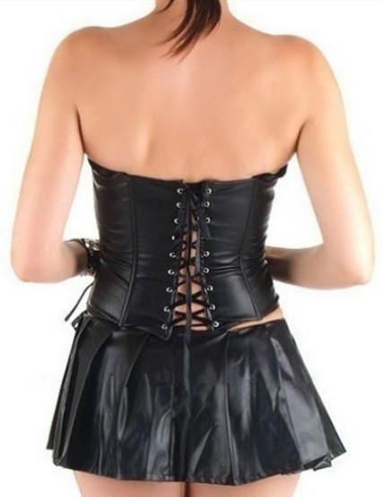 Lace Up Overbust Leather Corset & Skirt