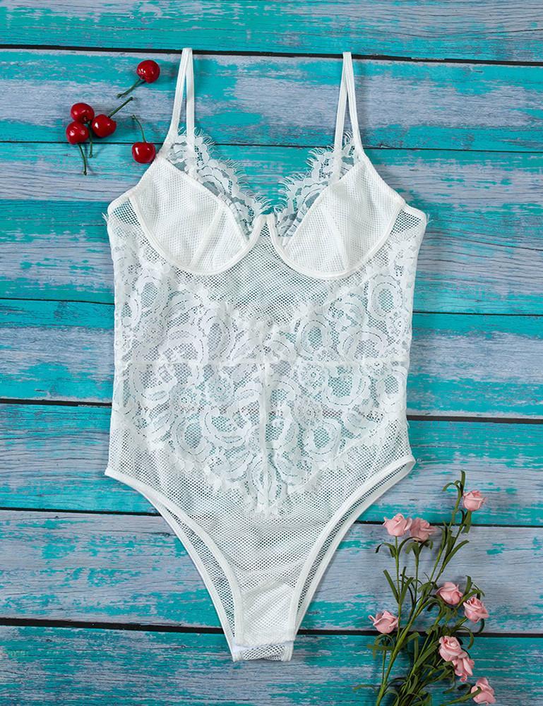 Lace Embroidery One Piece Bodysuit
