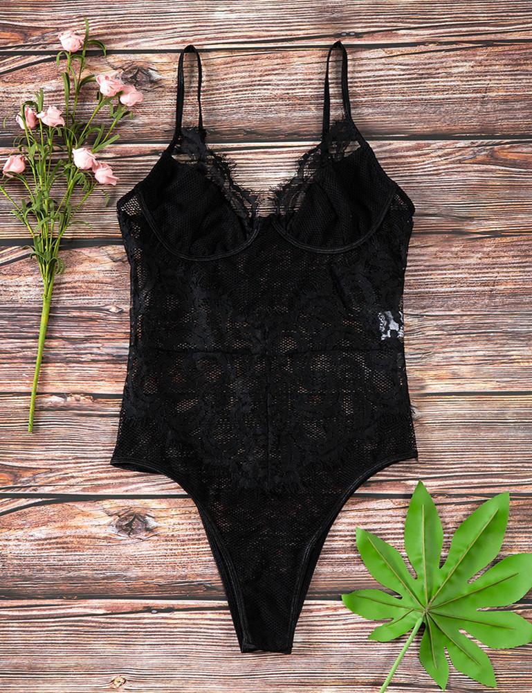 Lace Embroidery One Piece Bodysuit