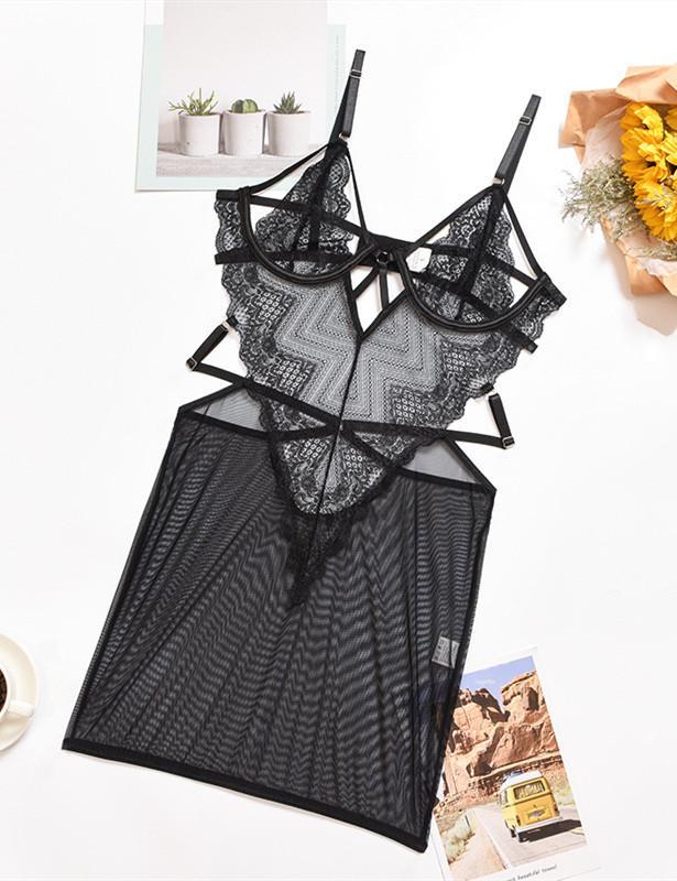 Lace Mesh Hollow Out Lingerie Dress