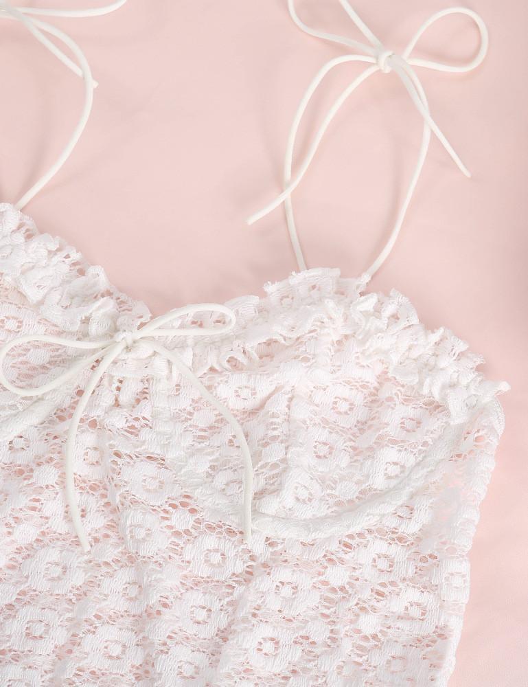 Ruffled Lace Up Bra & Panty Set