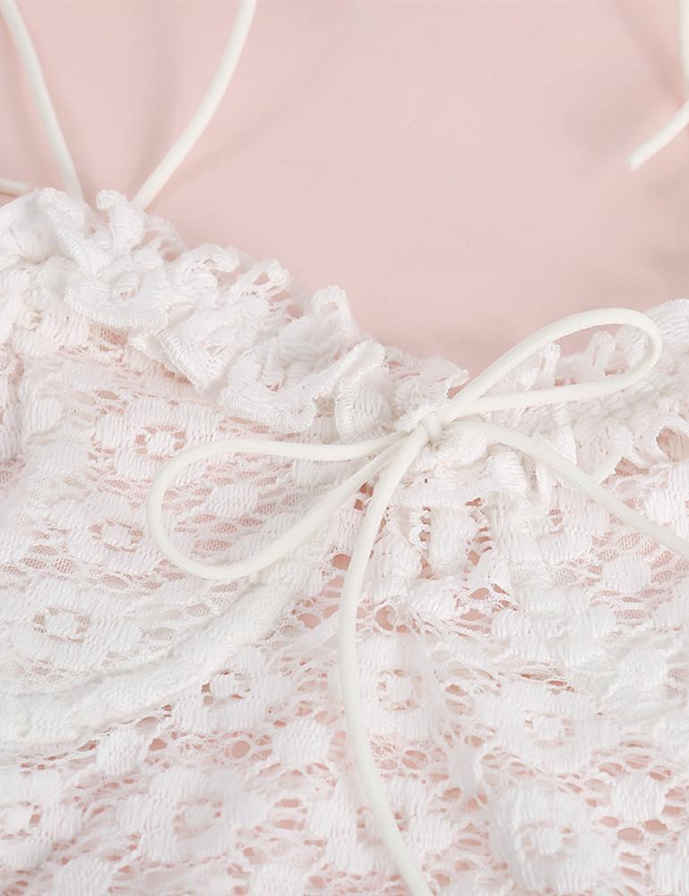 Ruffled Lace Up Bra & Panty Set