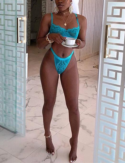 Embroidered Sheer Floral Lace Lingerie Set
