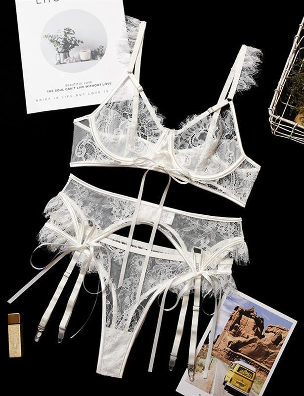 Lace Up Bandage Garter Bra & Panty Set