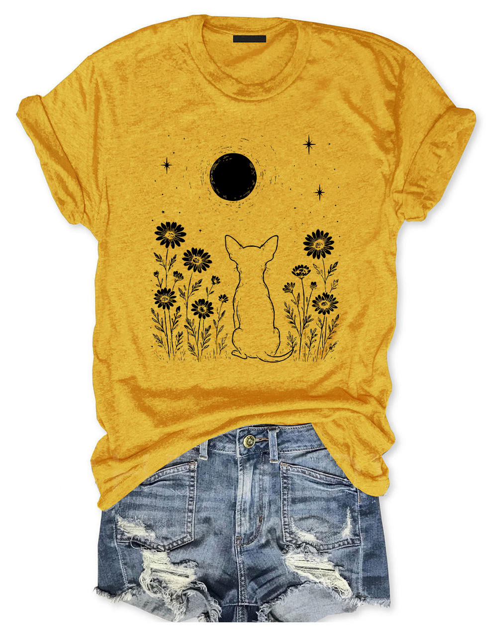 Minimalist Boho Chihuahua Night Flower T-shirt
