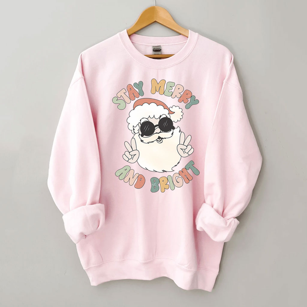 Retro Merry and Bright Santa Christmas Sweatshirt