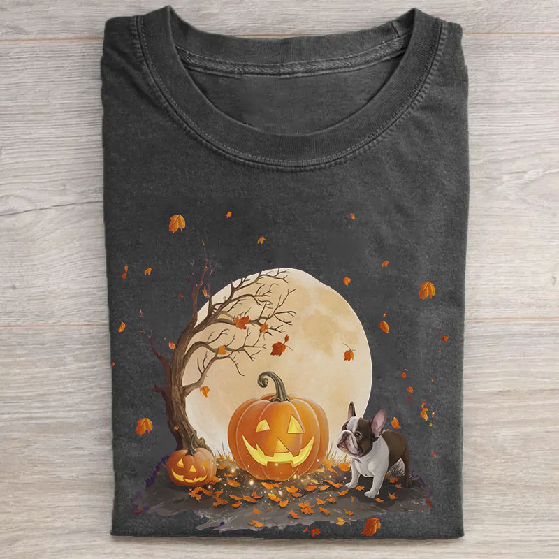 Halloween Pumpkin and Full Moon Cute French Bulldog T-shirt