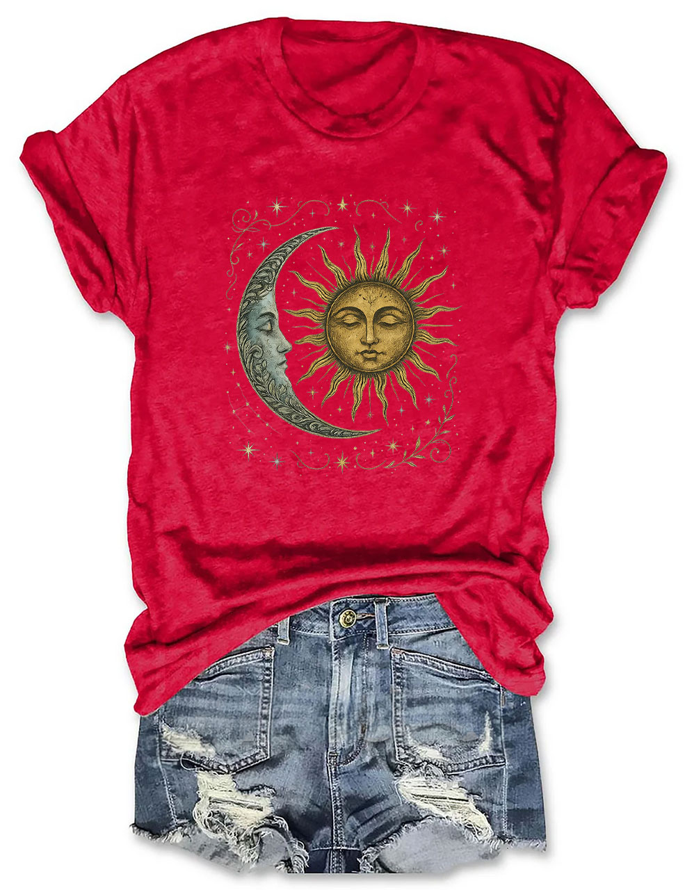 Boho Celestial Moon and Radiant Sun Spiritual T-Shirt