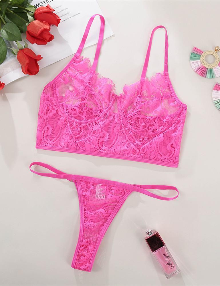 Floral Lace Hollow Out Bra & Panty Set