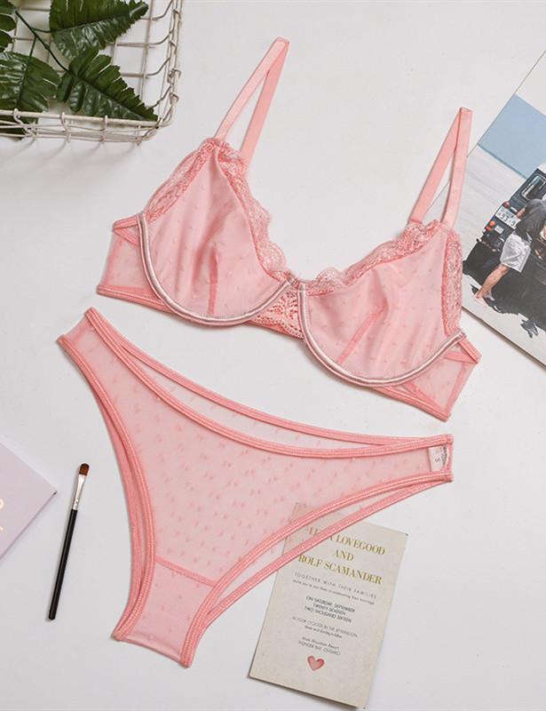 Lace Mesh Push Up Bra & Panties Set