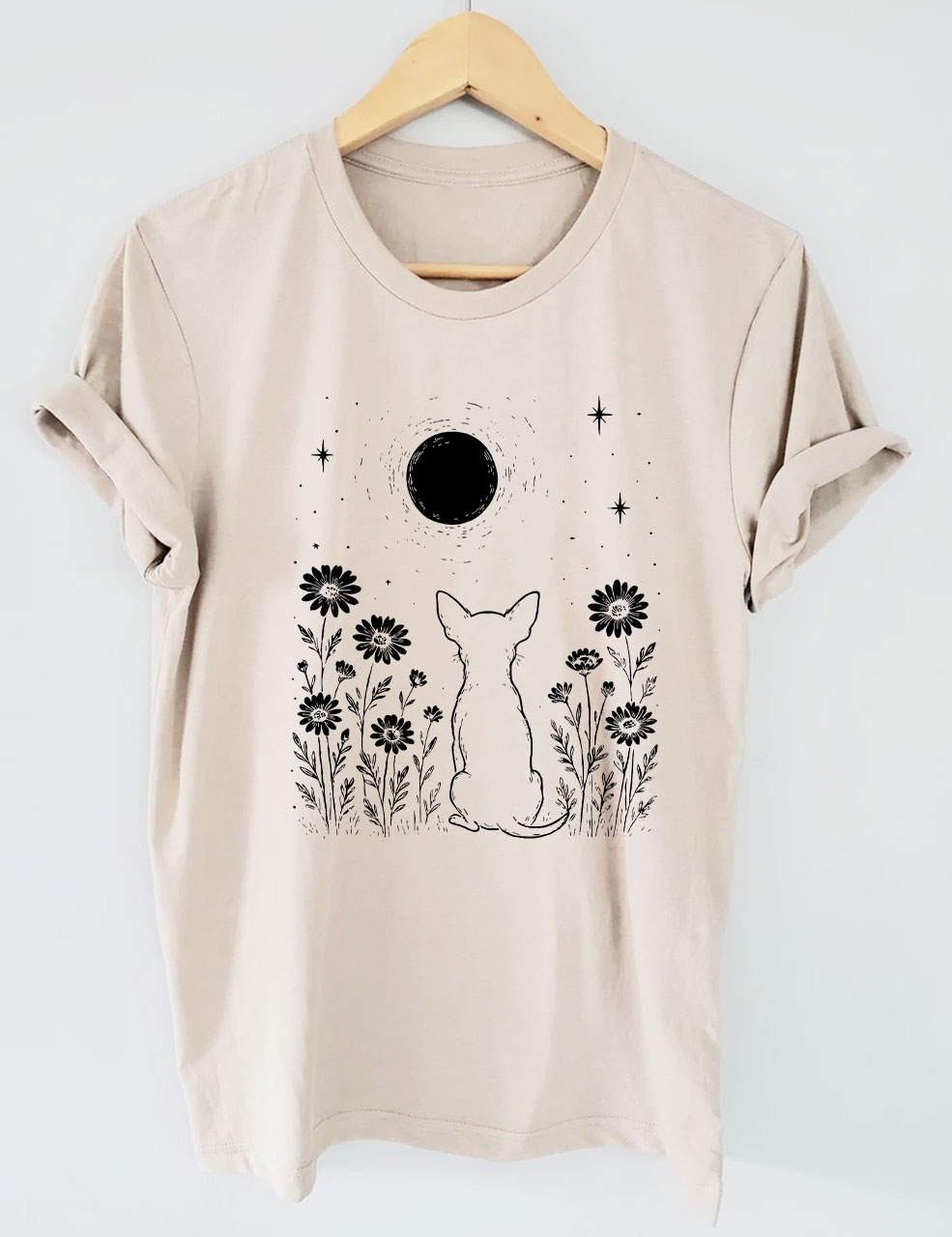 Minimalist Boho Chihuahua Night Flower T-shirt