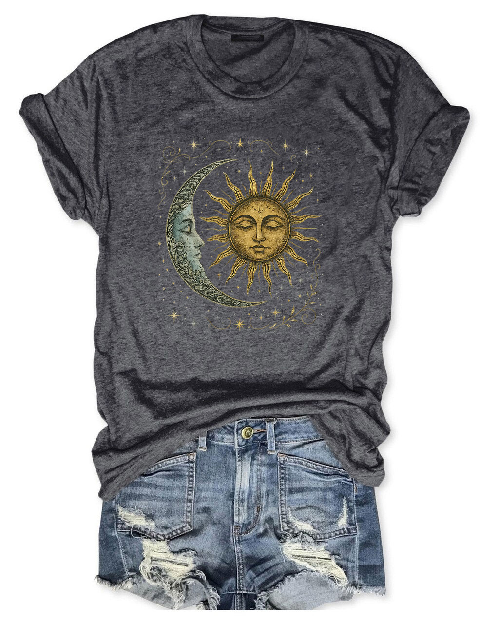Boho Celestial Moon and Radiant Sun Spiritual T-Shirt