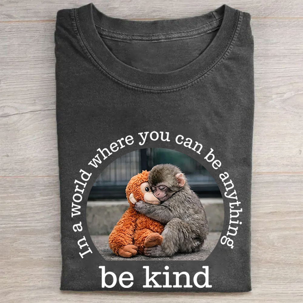Baby Monkey Punch with Plush Toy Washed T-shirt