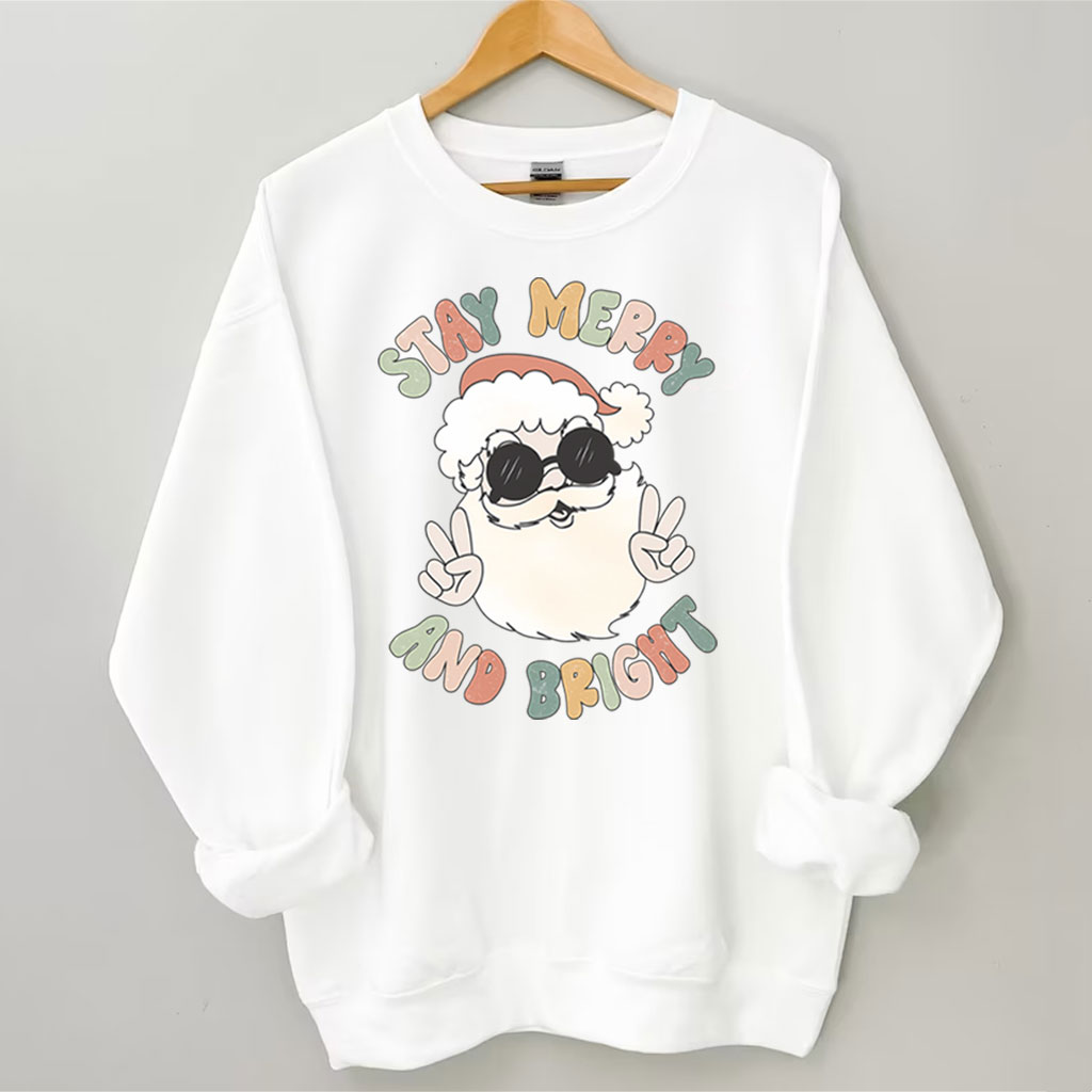 Retro Merry and Bright Santa Christmas Sweatshirt