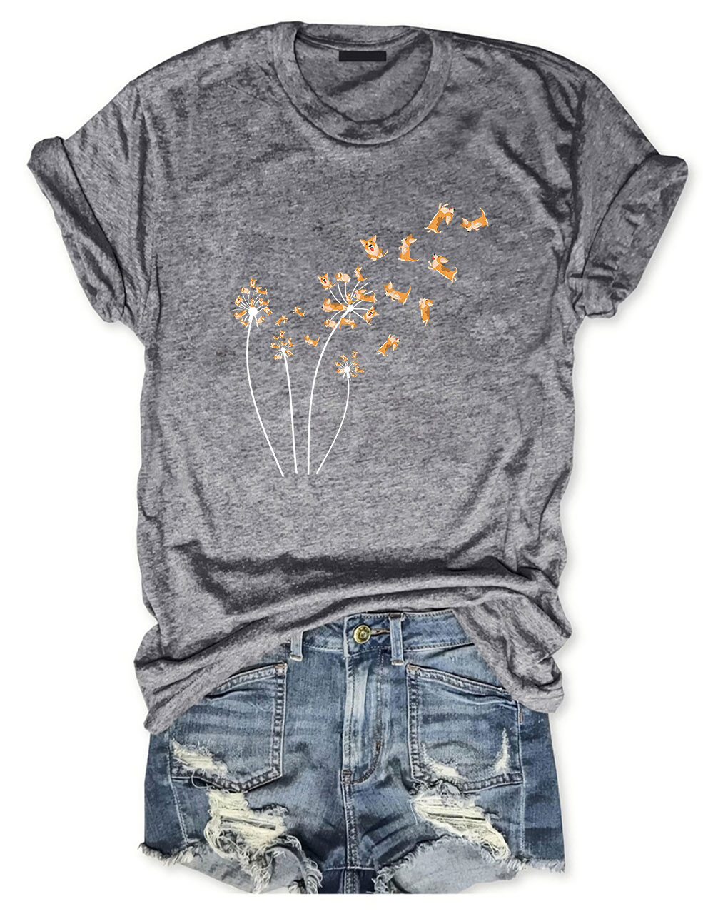 Dandelion Corgi Flower T-shirt