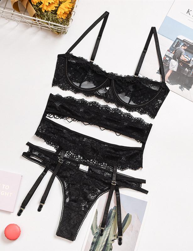 Floral Lace Garter Bra & Panty Set