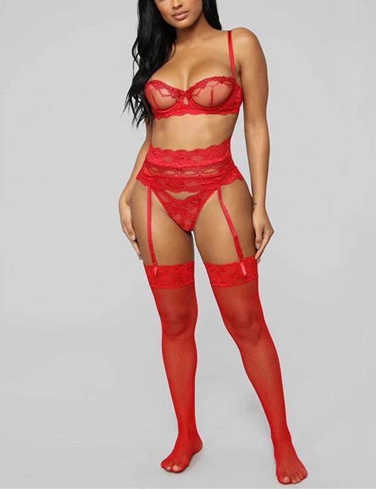 Floral Lace Garter Bra & Panty Set