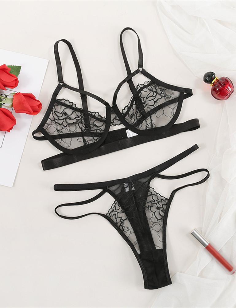 Floral Lace Mesh Bra & Panty Set