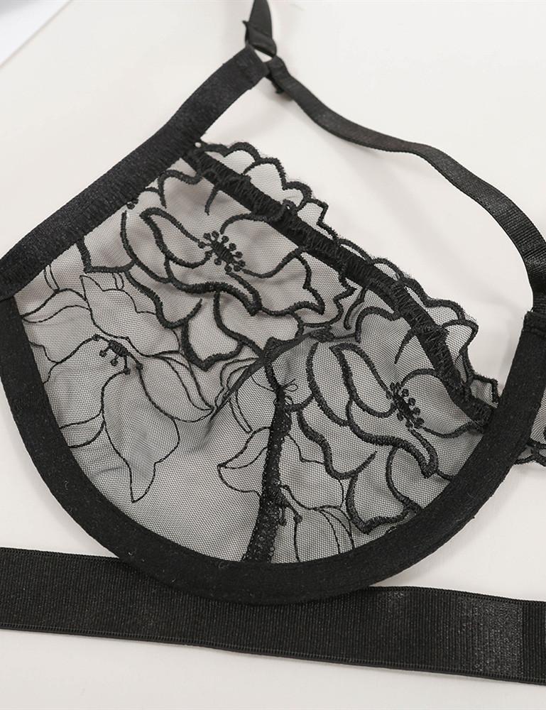 Floral Lace Mesh Bra & Panty Set