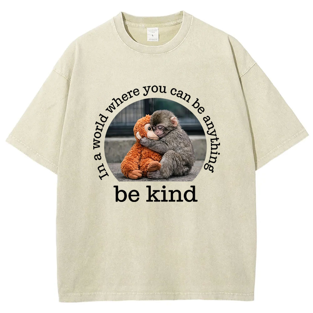 Baby Monkey Punch with Plush Toy Washed T-shirt