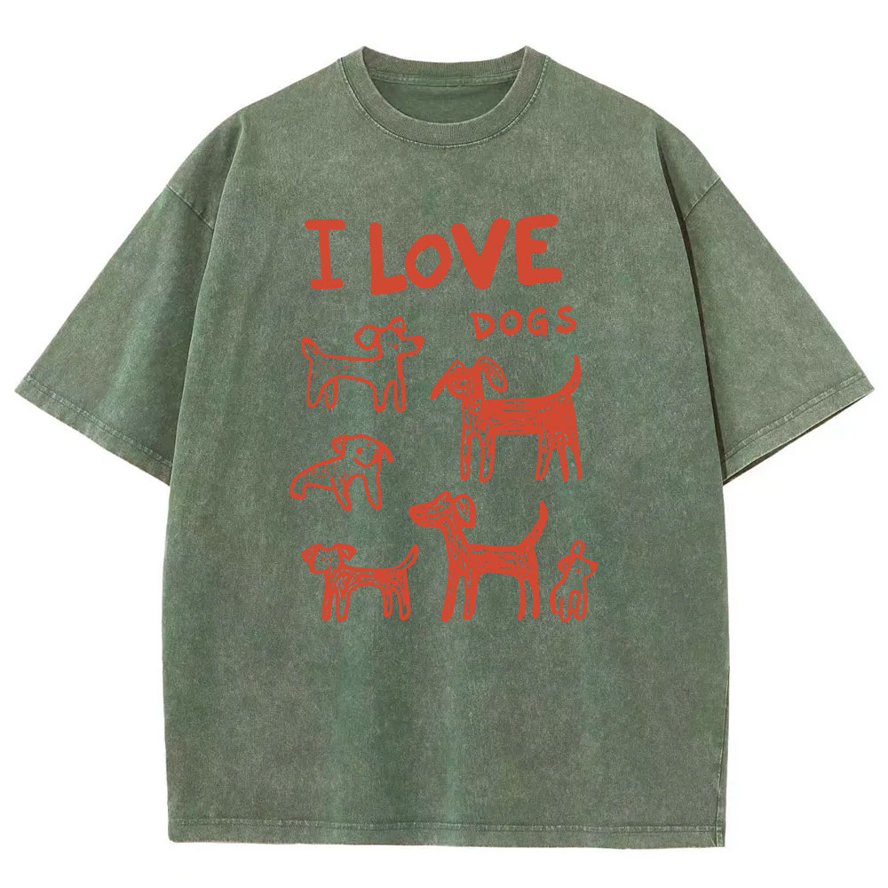 I Love Dogs Funny Washed T-shirt