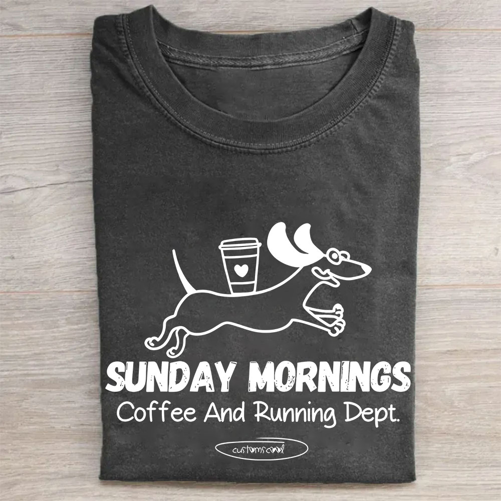 Sunday Mornings Coffee And Running Dept Unisex Funny Washed T-shirt