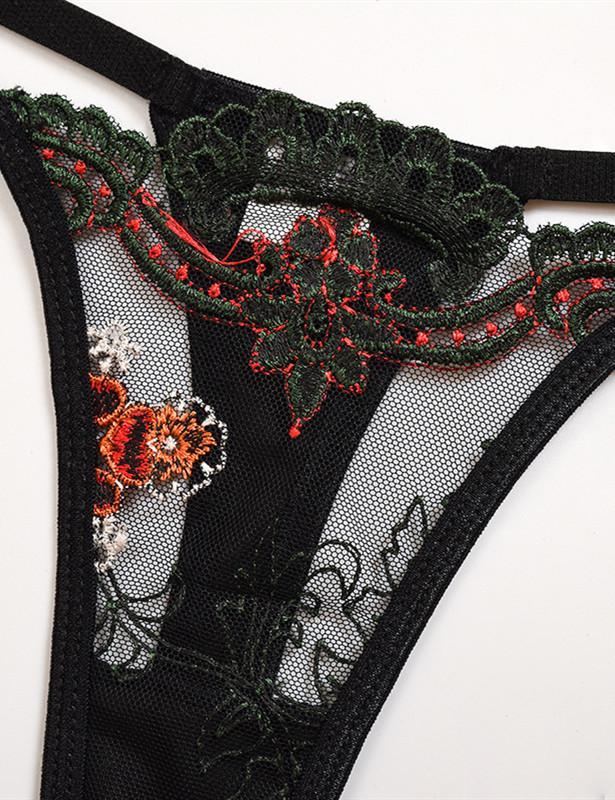 Embroidery Lace Garter Bra & Panties Set