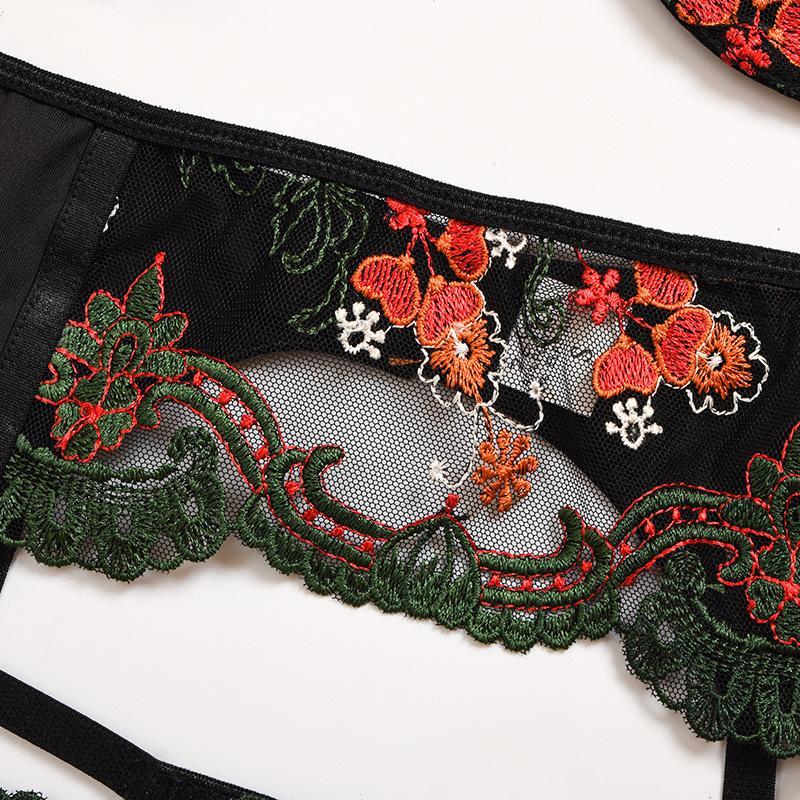 Embroidery Lace Garter Bra & Panties Set