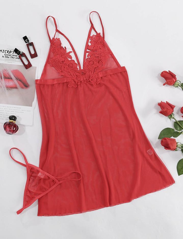 Floral Lace Spaghetti Strap Lingerie Dress