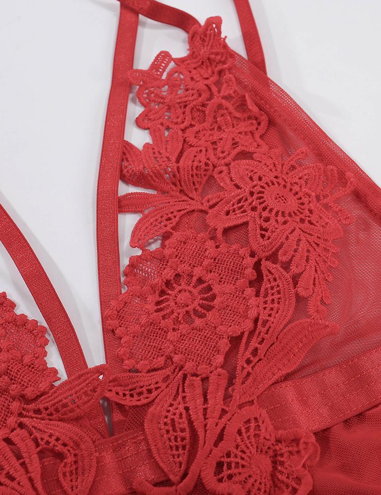 Floral Lace Spaghetti Strap Lingerie Dress