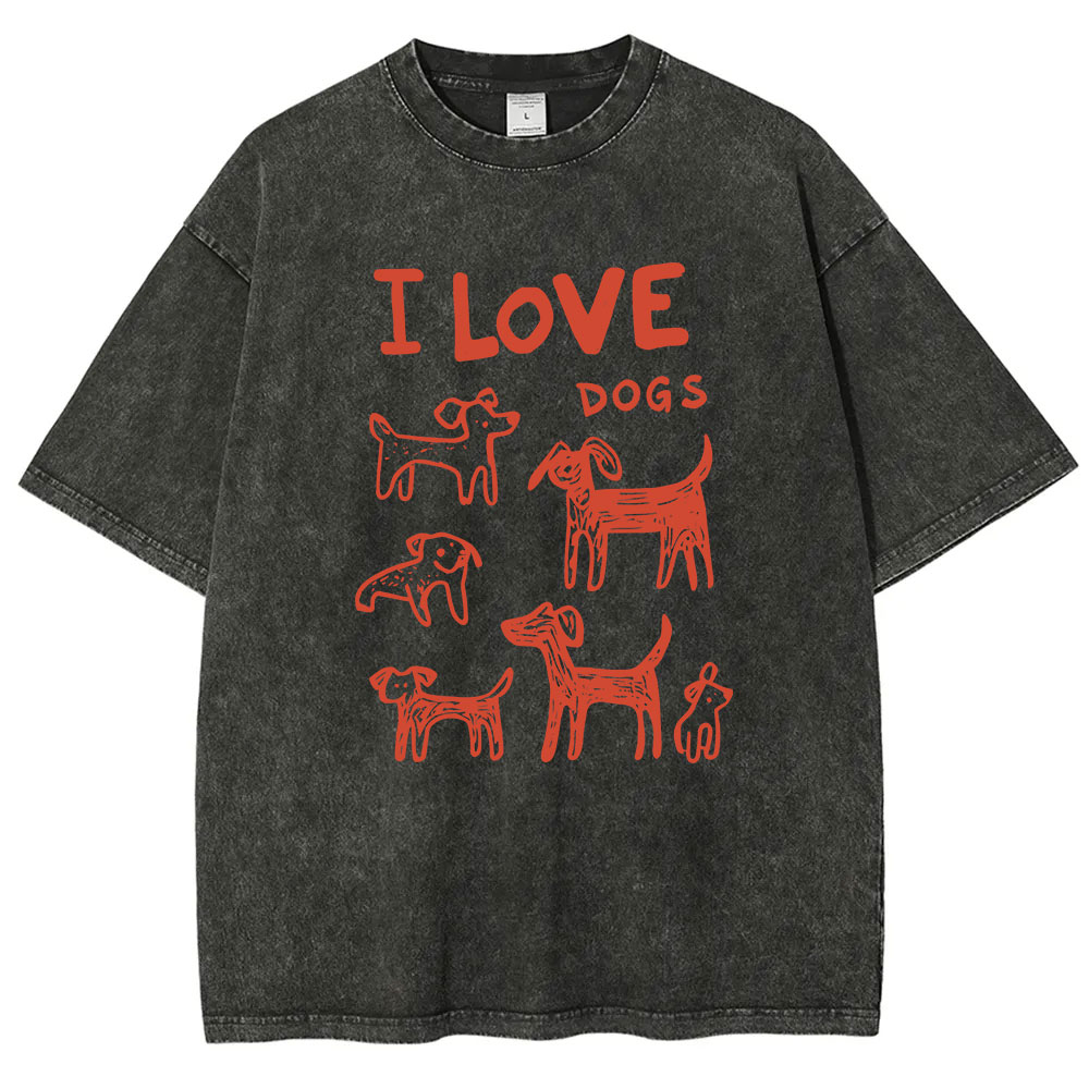 I Love Dogs Funny Washed T-shirt