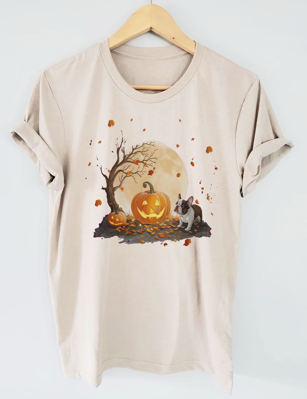 Halloween Pumpkin and Full Moon Cute French Bulldog T-shirt