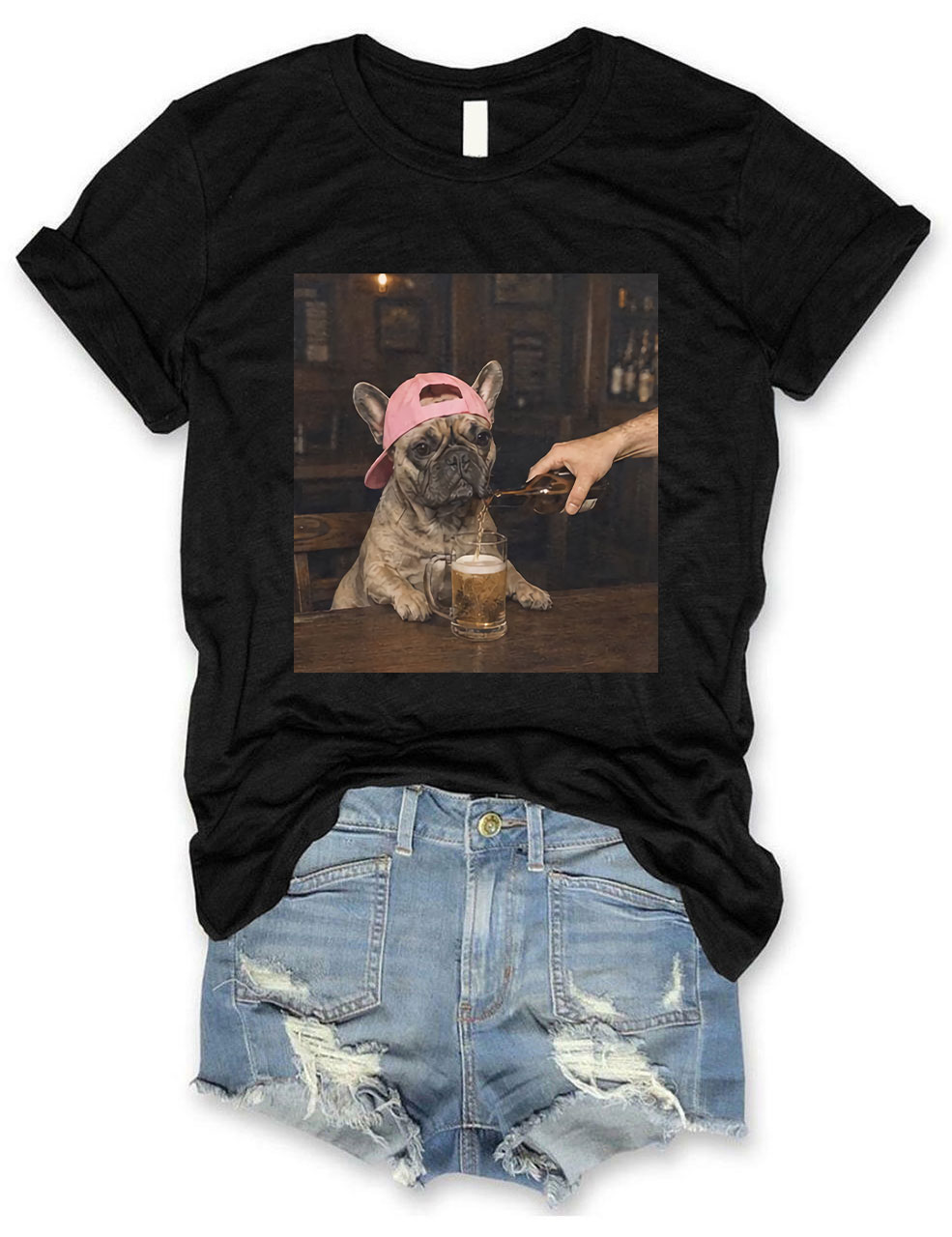Stylish Funny French Bulldog Beer T-shirt