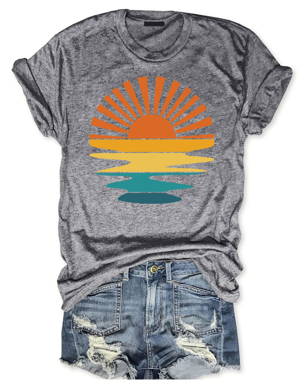 Retro Sunset Rays Wavy T-shirt