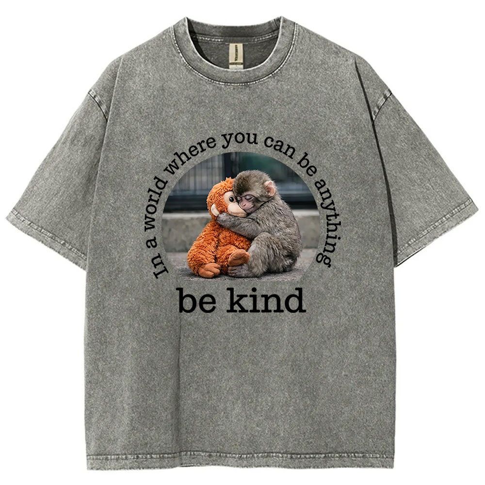 Baby Monkey Punch with Plush Toy Washed T-shirt