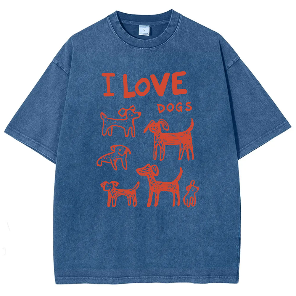 I Love Dogs Funny Washed T-shirt