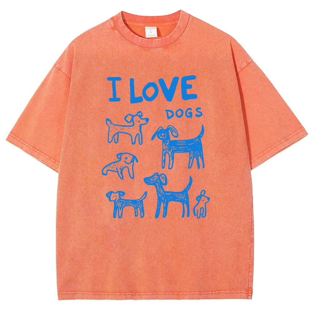 I Love Dogs Funny Washed T-shirt