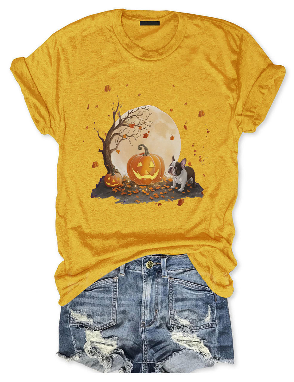 Halloween Pumpkin and Full Moon Cute French Bulldog T-shirt
