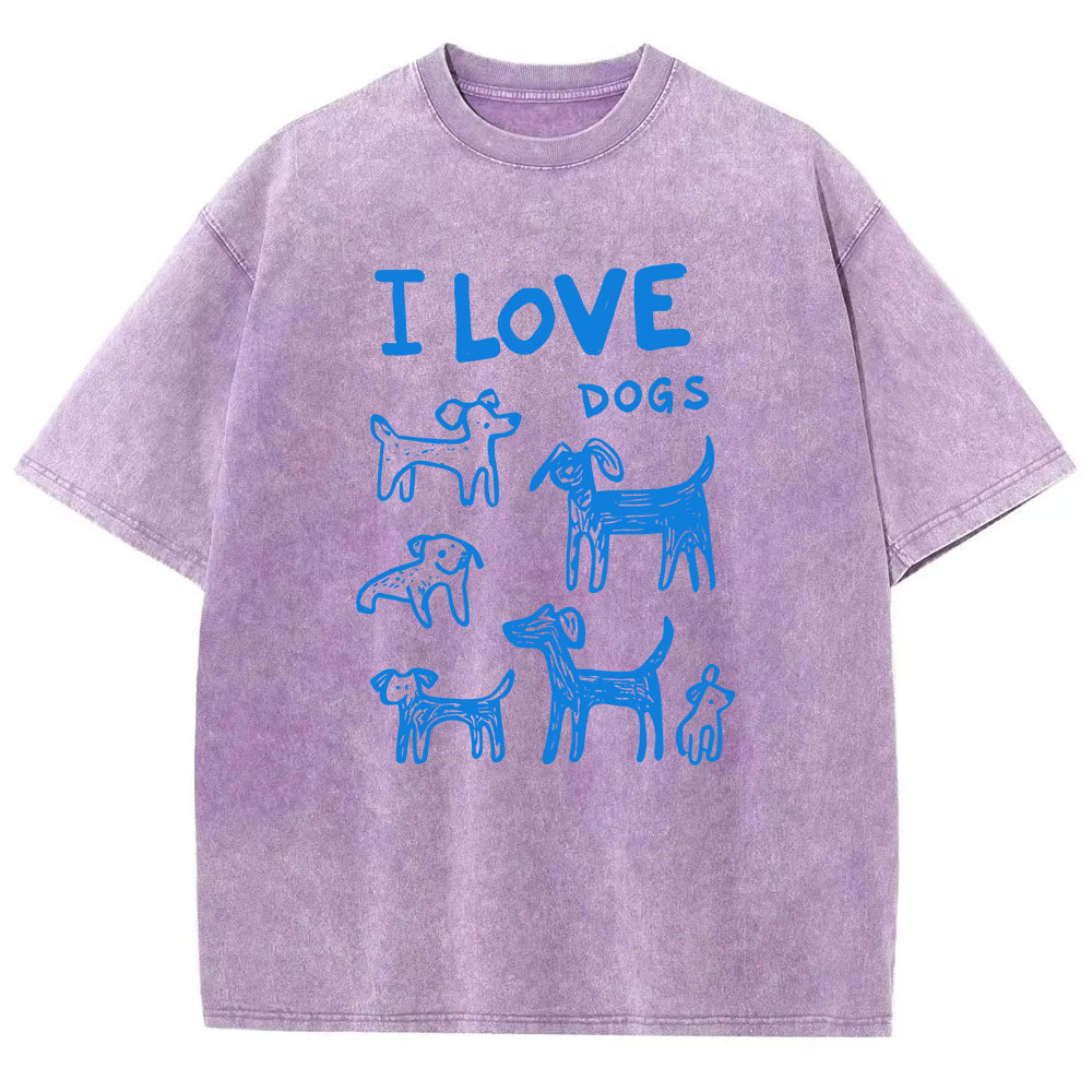I Love Dogs Funny Washed T-shirt