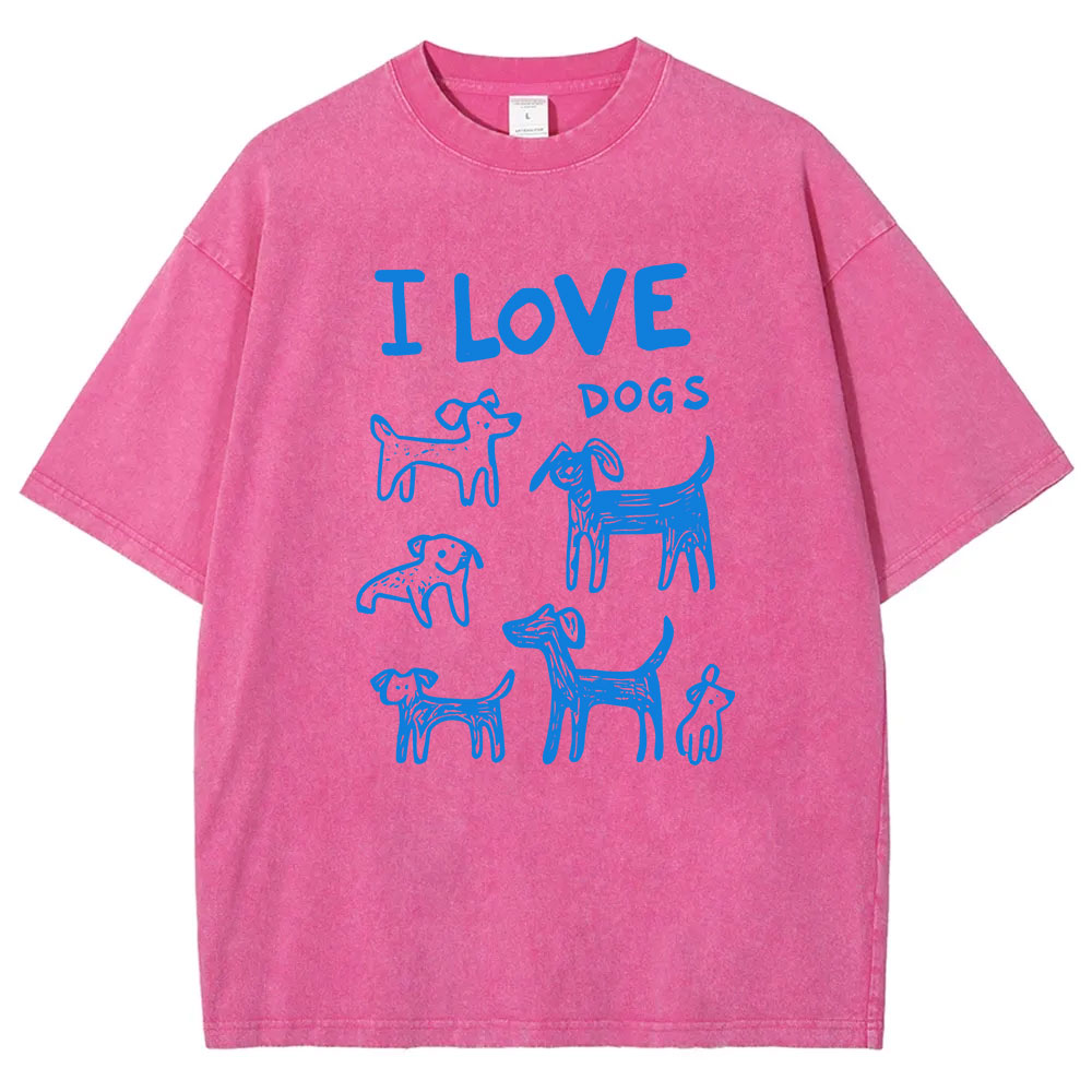 I Love Dogs Funny Washed T-shirt