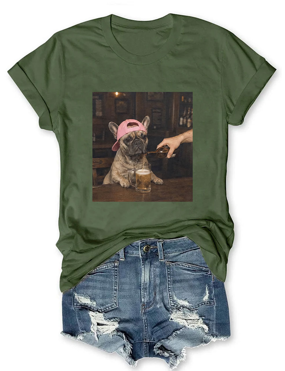 Stylish Funny French Bulldog Beer T-shirt