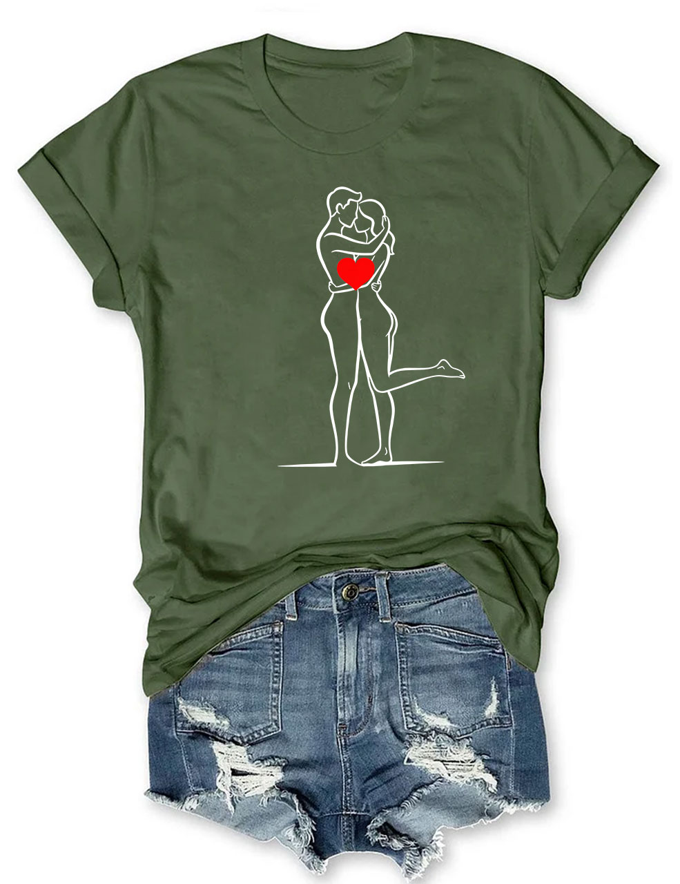 Minimalist Couple Hug Line Funny T-Shirt