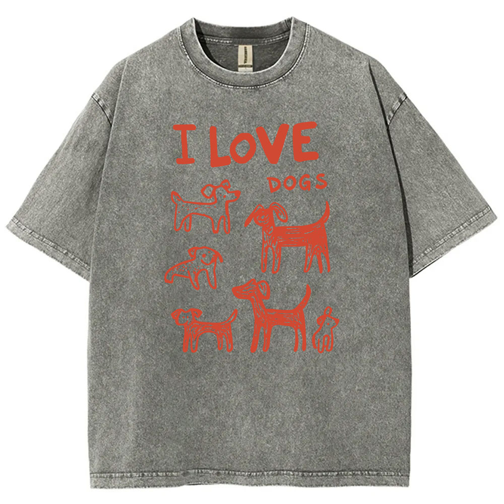 I Love Dogs Funny Washed T-shirt