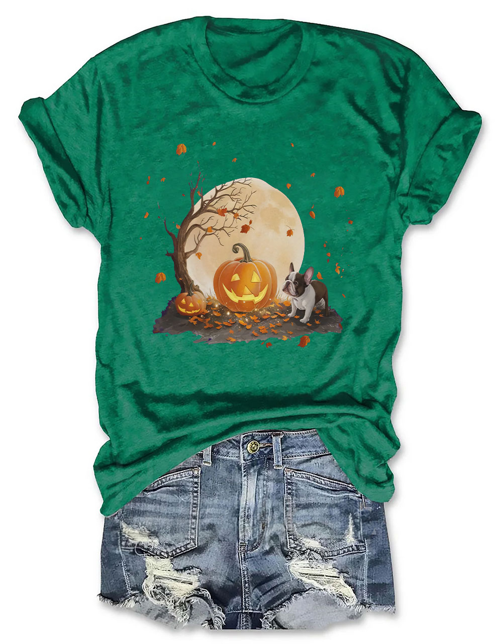 Halloween Pumpkin and Full Moon Cute French Bulldog T-shirt
